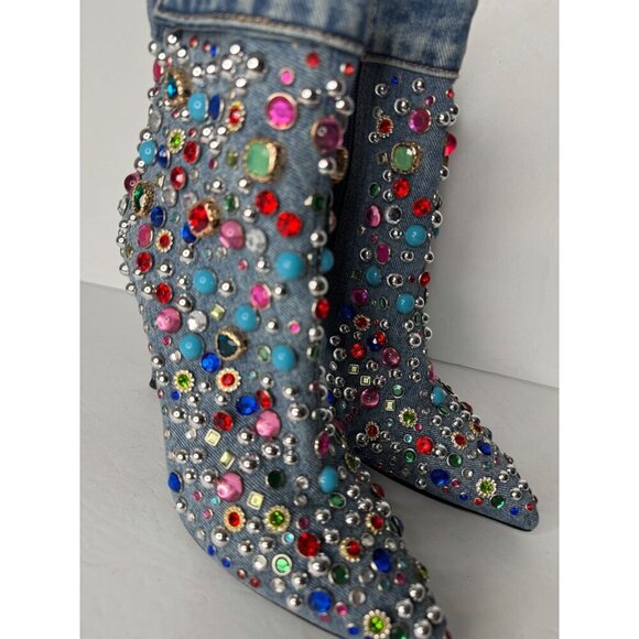 Anthropologie Jeffrey Campbell Dazzle Boots Size 8.5 Denim NEW - Picture 6 of 9